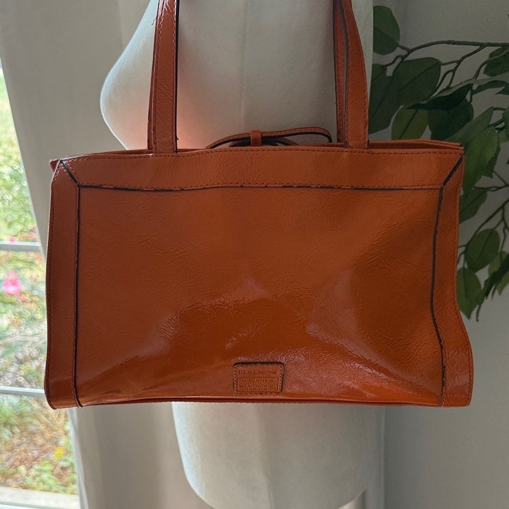 Liz Claiborne Orange Faux Leather Tote Bag - Picture 7 of 11